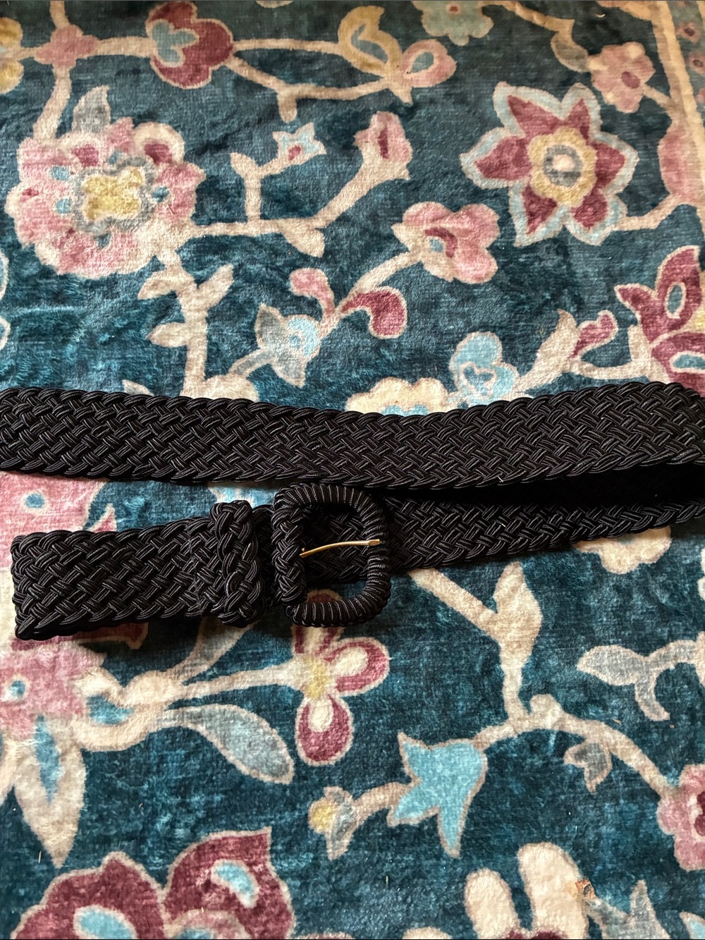Liz Claiborne 80s Black Braided Stretch Belt Covered Buckle M
